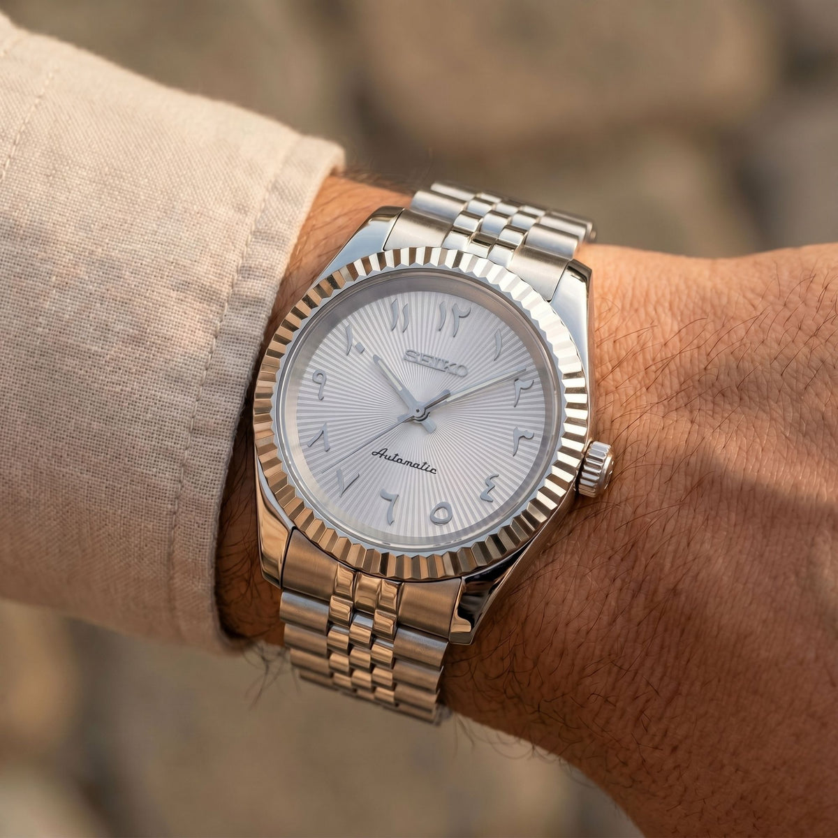 Horalys - Montre Seiko Mod Datejust Arabic Blanc