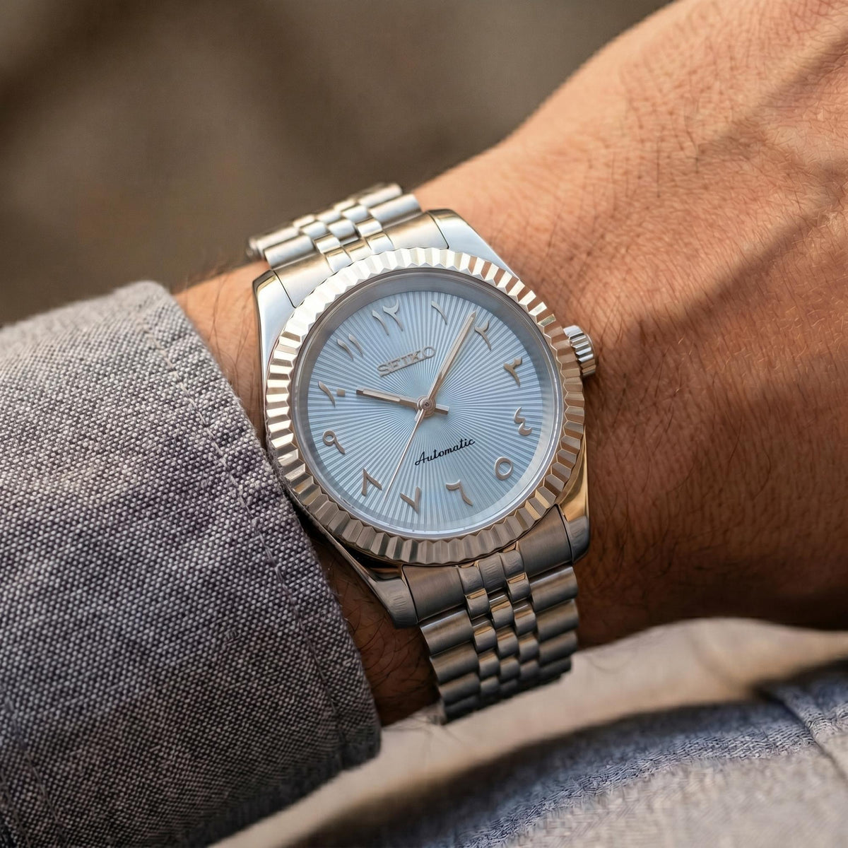 Horalys - Montre Seiko Mod Datejust Arabic Bleu