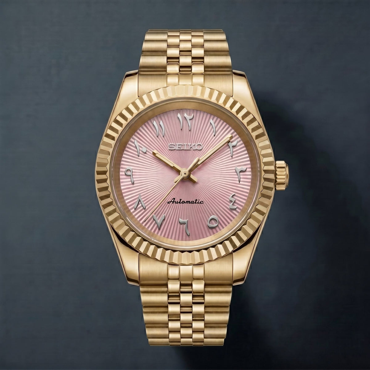 Hralys - Montre Seiko Mod Datejust Arabic Rose Bracelet Or