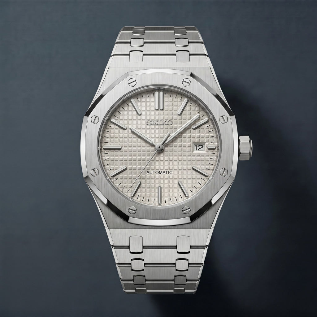 Horalys - Montre Seiko Mod Royal Oak Blanc Bracelet Argent