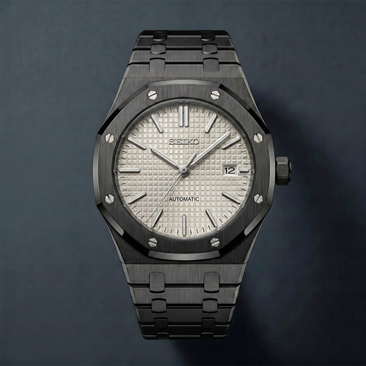 Horalys - Montre Seiko Mod Royal Oak Blanc Bracelet Noir
