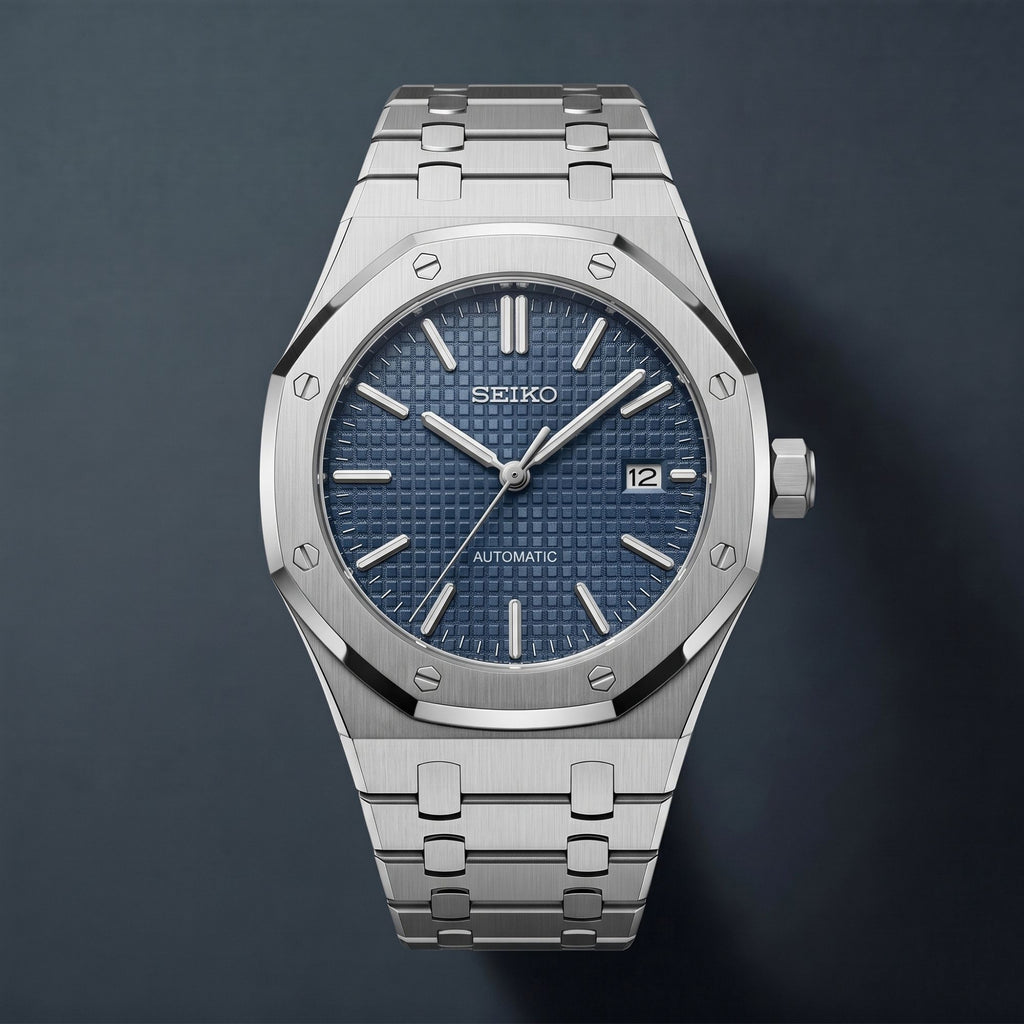Horalys - Montre Seiko Mod Royal Oak Bleu Bracelet Argent