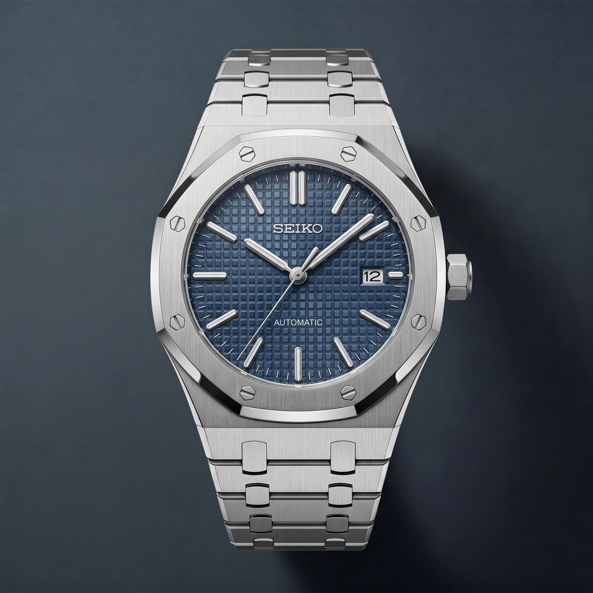 Horalys - Montre Seiko Mod Royal Oak Bleu Bracelet Argent
