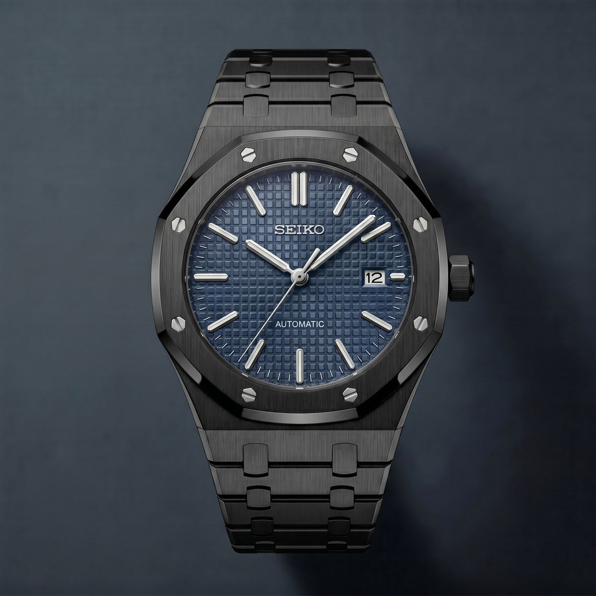Horalys - Montre Seiko Mod Royal Oak Bleu Bracelet Noir