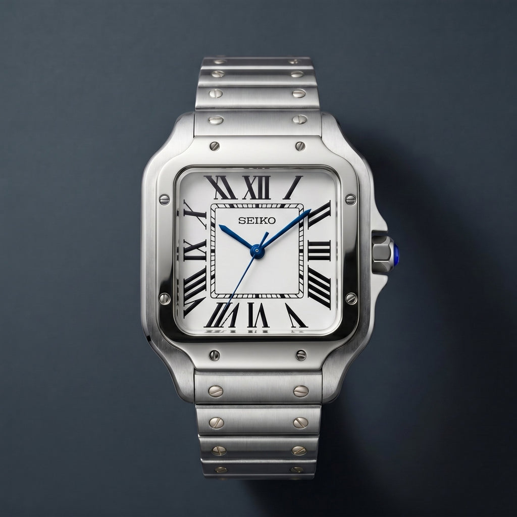 Horalys - Montre Seiko Mod Santos Blanc Bracelet Argent