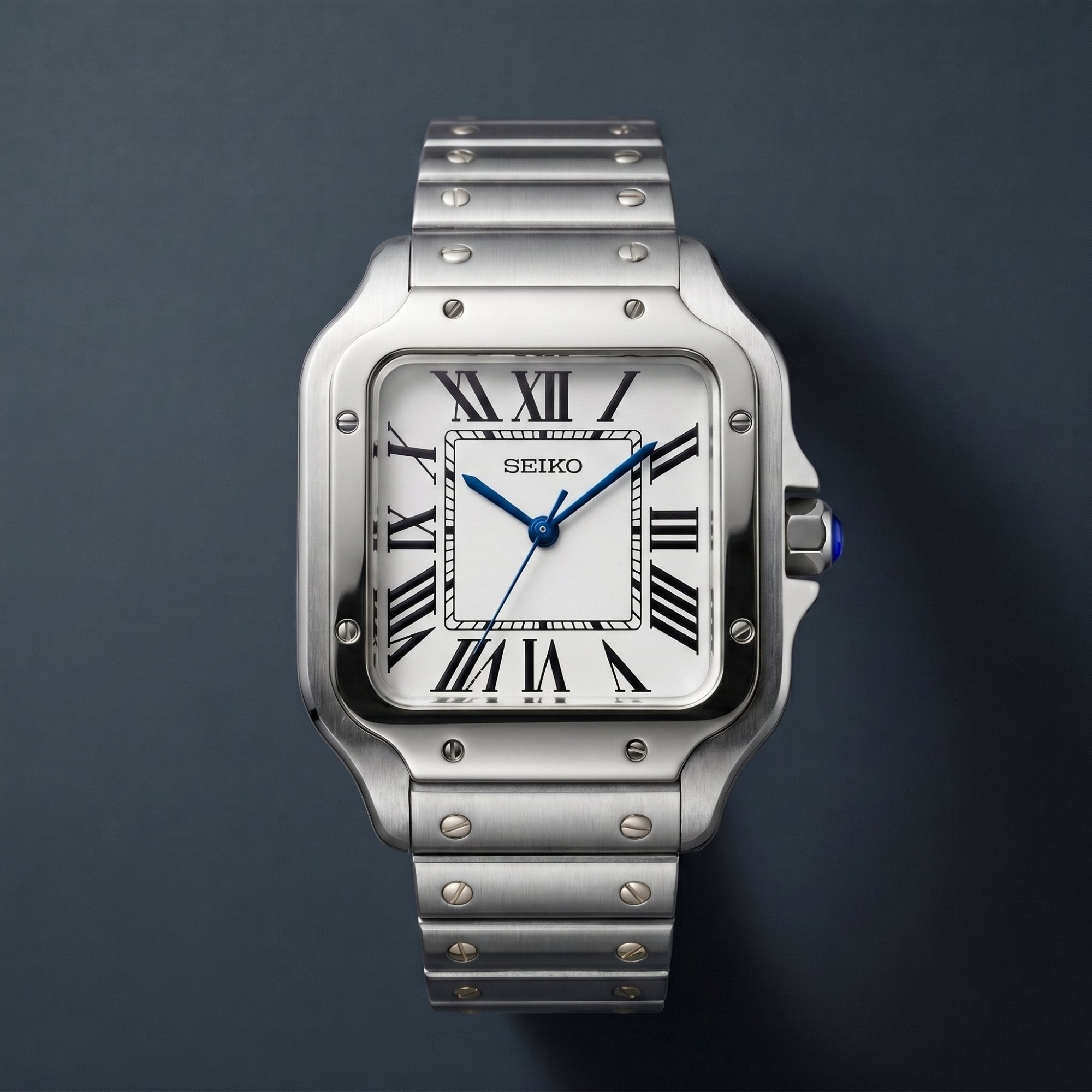 Horalys - Montre Seiko Mod Santos Blanc Bracelet Argent