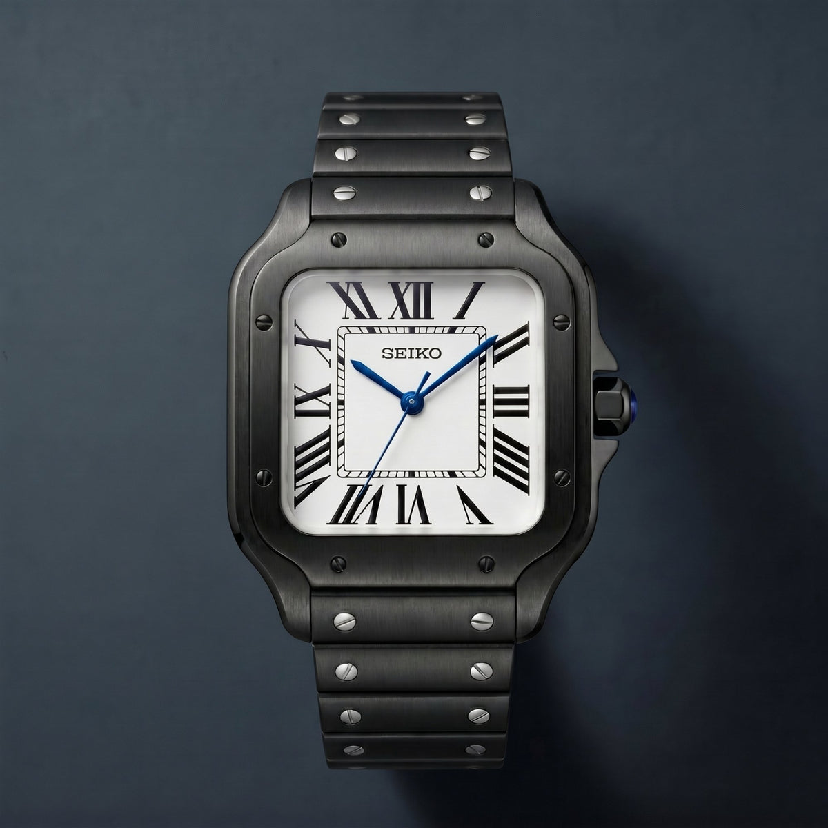 Horalys - Montre Seiko Mod Santos Blanc Bracelet Noir
