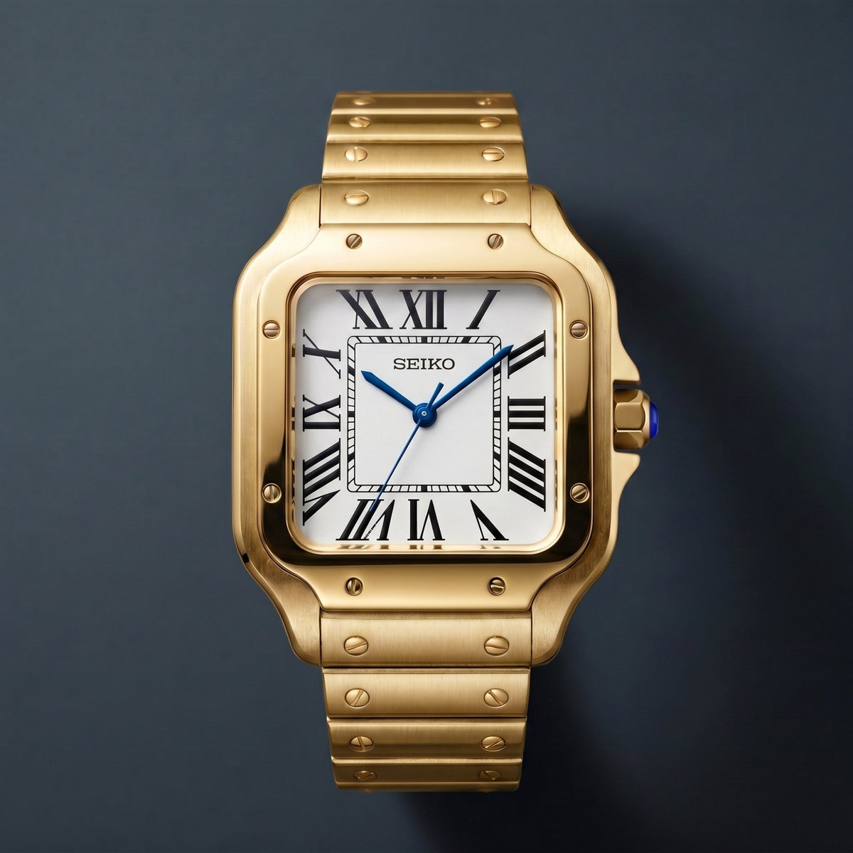 Horalys - Montre Seiko Mod Santos Blanc Bracelet Or