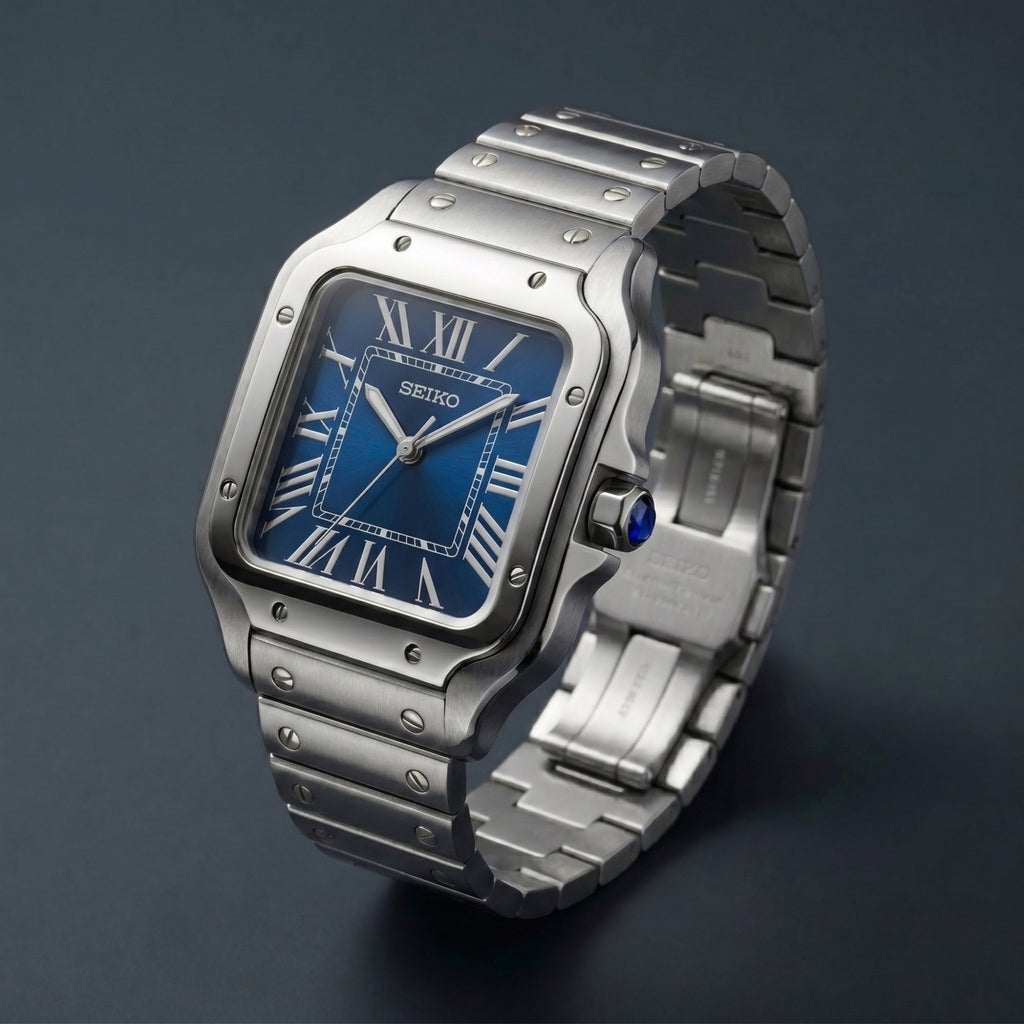Horalys - Montre Seiko Mod Santos Bleu