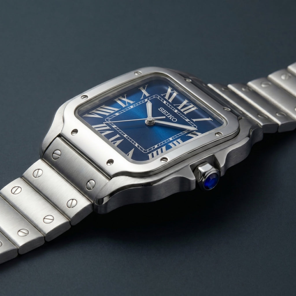 Horalys - Montre Seiko Mod Santos Bleu