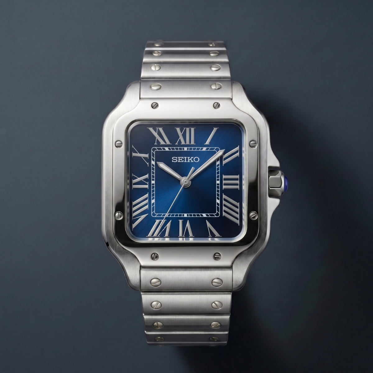 Horalys - Montre Seiko Mod Santos Bleu Bracelet Argent
