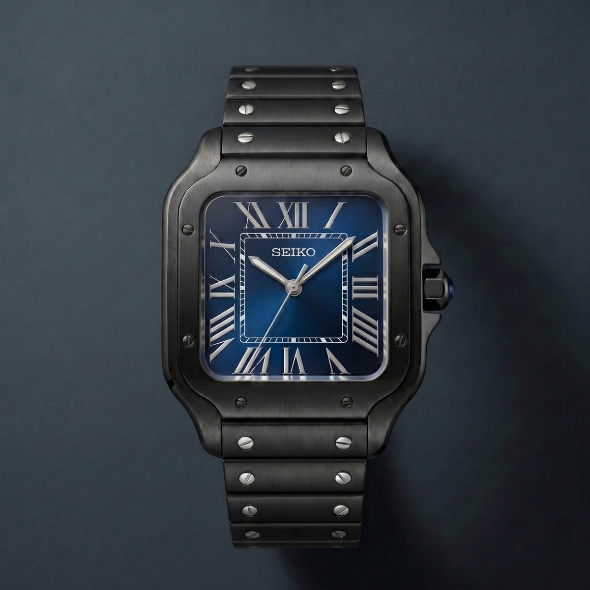 Horalys - Montre Seiko Mod Santos Bleu Bracelet Noir