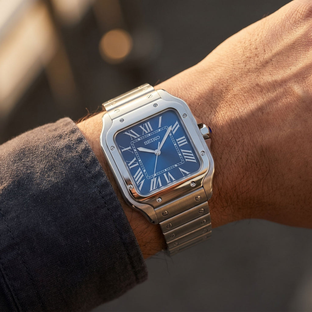 Horalys - Montre Seiko Mod Santos Bleu