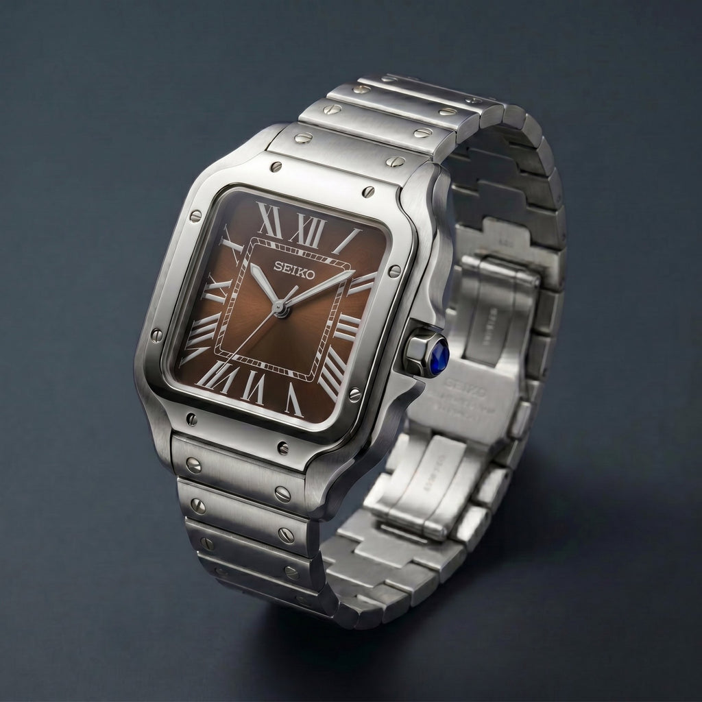 Horalys - Montre Seiko Mod Santos Marron