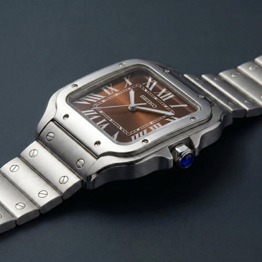 Horalys - Montre Seiko Mod Santos Marron