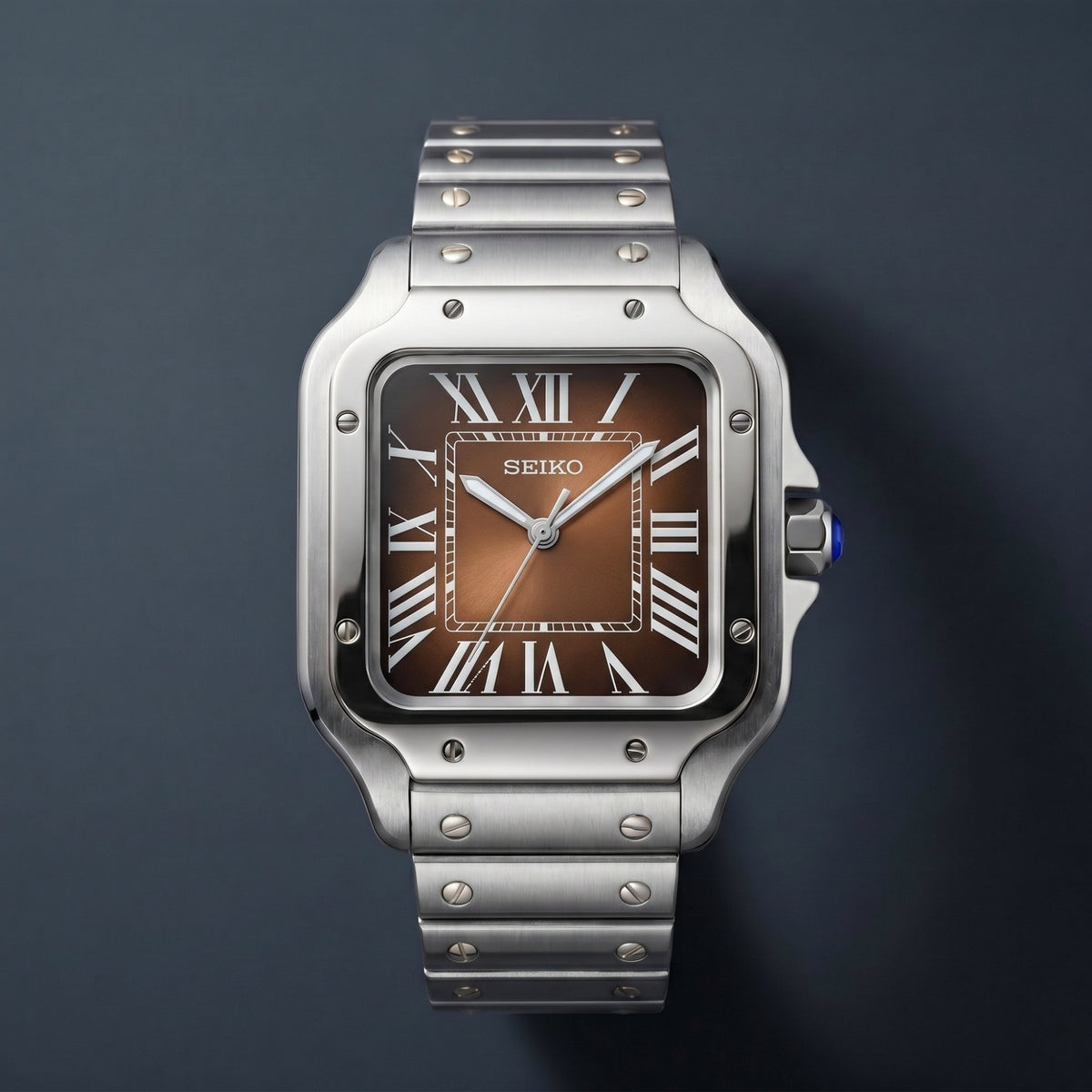 Horalys - Montre Seiko Mod Santos Marron Bracelet Argent