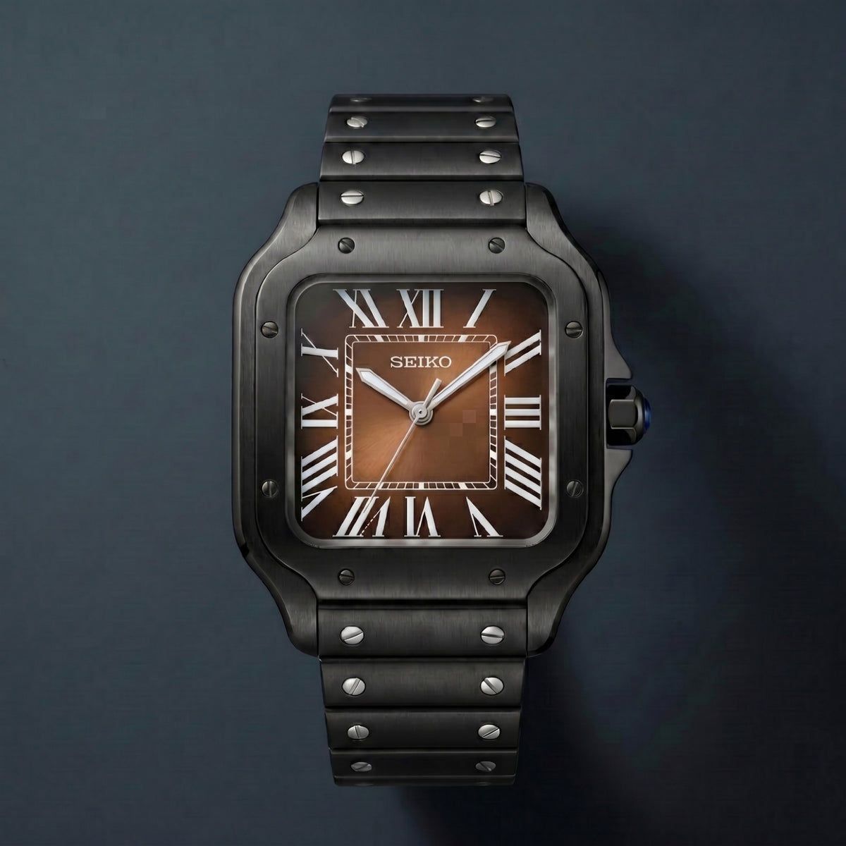 Horalys - Montre Seiko Mod Santos Marron Bracelet Noir