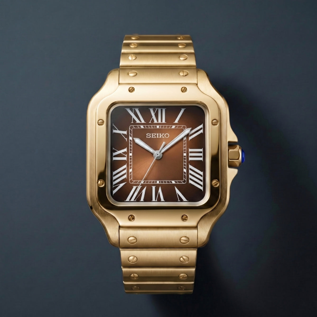 Horalys - Montre Seiko Mod Santos Marron Bracelet Or