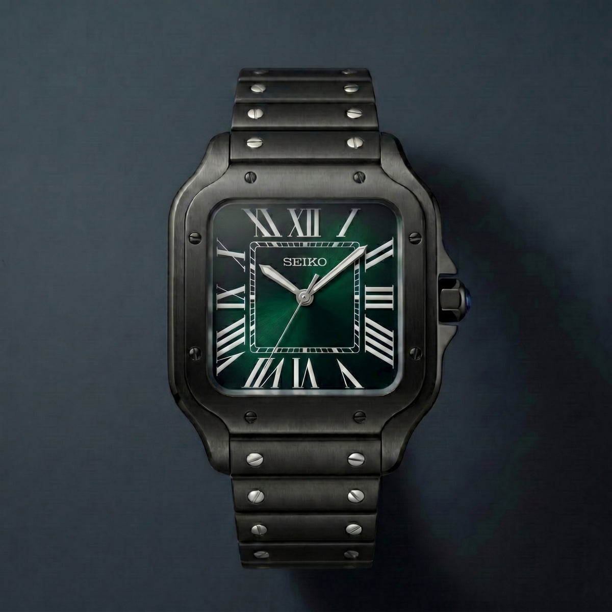 Horalys - Montre Seiko Mod Santos Vert Bracelet Noir