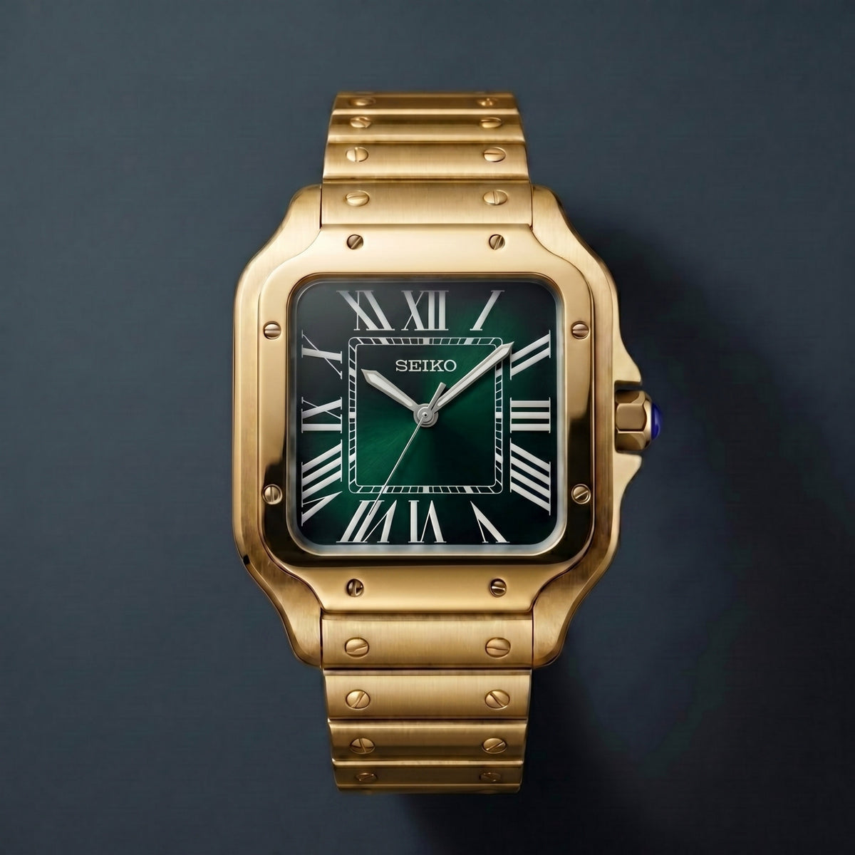 Horalys - Montre Seiko Mod Santos Vert Bracelet Or